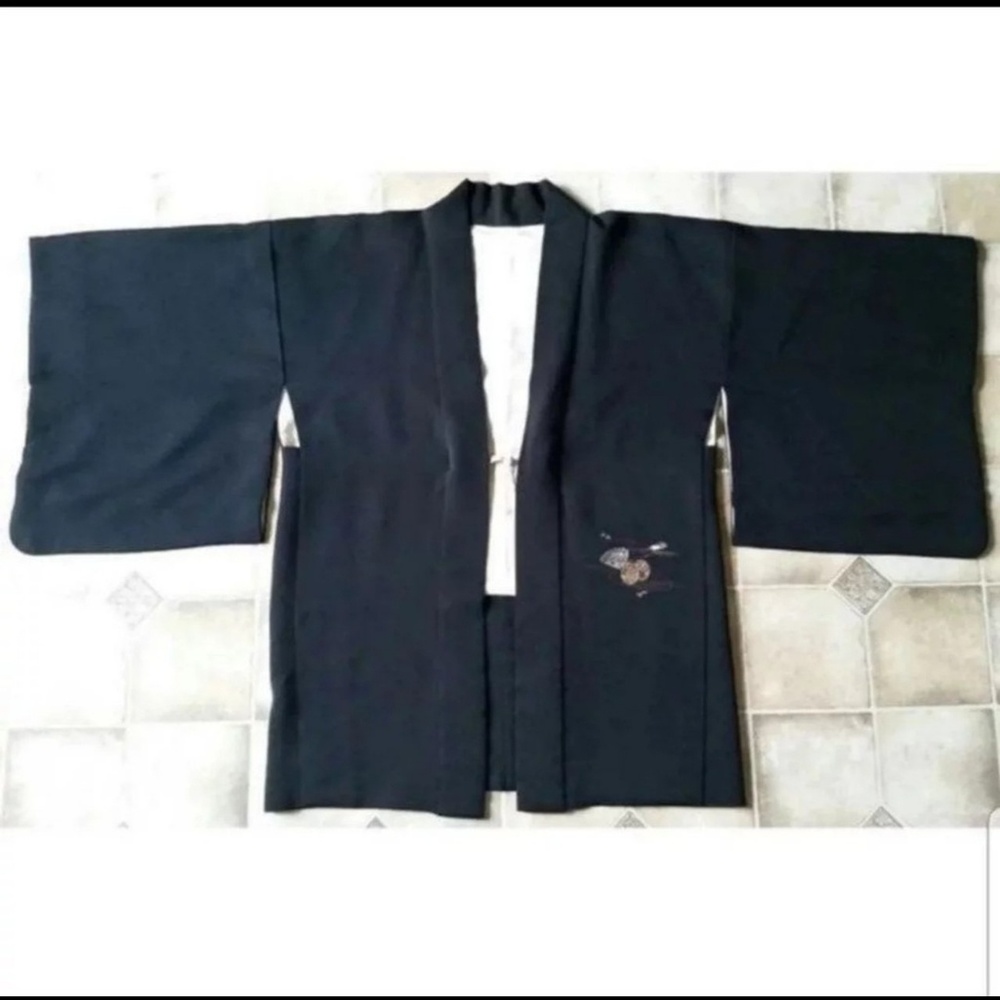 Japanese Black Haori Kimono Jacket Cardigan